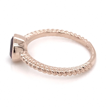 14K Rose Gold Twist Shank Bezel Ring w/Rhodolite Garnet=1.01ct Size 7 #29206L