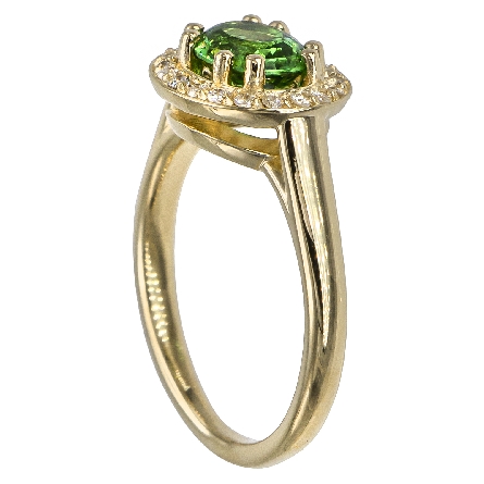 14K Yellow Gold East-West Halo Ring w/8x6mm Oval Tsavorite=1.36ct and 20Diams=.16ctw SI H-I Size 6.75 #71641