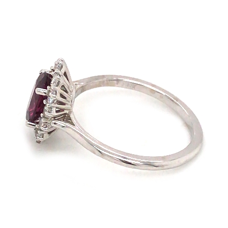 14K White Gold Oval Halo Ring w/8x6mm Rhodolite Garnet=1.33ct and 14Diams=.42ctw SI H-I Size 6.75 #71606