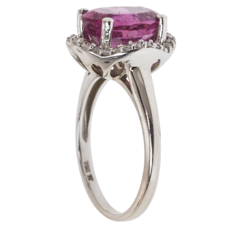 14K White Gold Oval Fashion Ring w/Pink Tourmaline=3.35ct and 28Diams=.21ctw SI H-I Size 7 #84646L