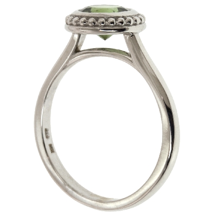 14K White Gold Bezel Ring w/6.5mm Green Tourmaline=1.03ct Size 7 #26932L