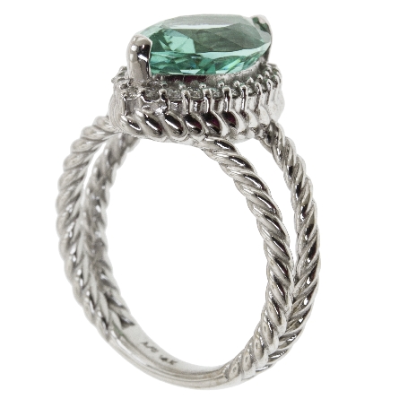 14K White Gold Twist Split Shank Ring w/Marquise Green Tourmaline=3.33ct and 24Diams=.23ctw SI H-I Size 7 #23908L