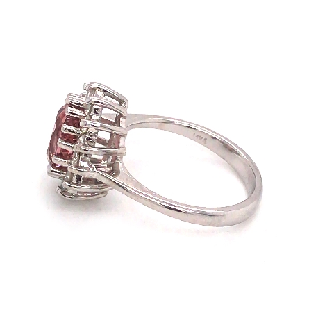 14K White Gold Oval Halo Ring w/9x7mm Pink Tourmaline=1.93ct and 14Diams=.54ctw SI H-I Size 6.5 #7017