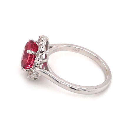 14K White Gold Oval Halo Ring w/Pink Tourmaline=2.00ct and 18Diams=.17ctw SI H-I Size 6.25 #71977