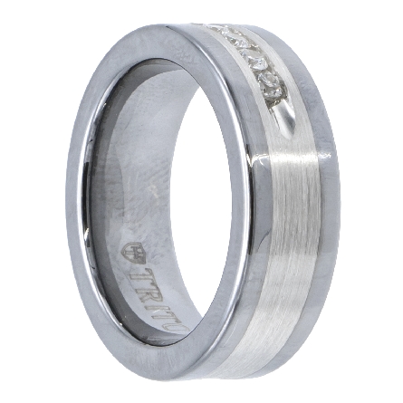 Tungsten Carbide and Silver Inlay 8mm Comfort Fit Wedding Band w/9Diams=.54ctw Size 10 #21-2388SC