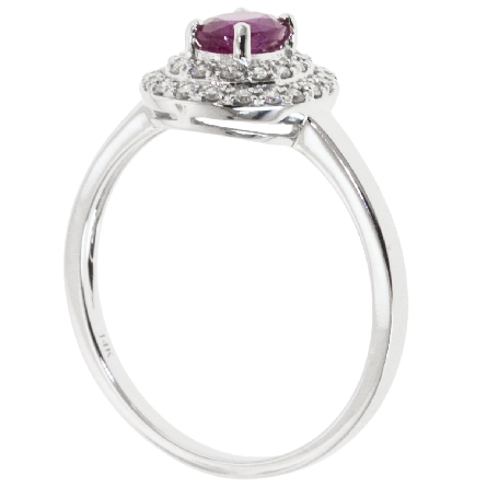 14K White Gold Oval Double Halo Fashion Ring w/Ruby=.50ct and 34Diams=.17ctw SI H Size 6.5 #15643R