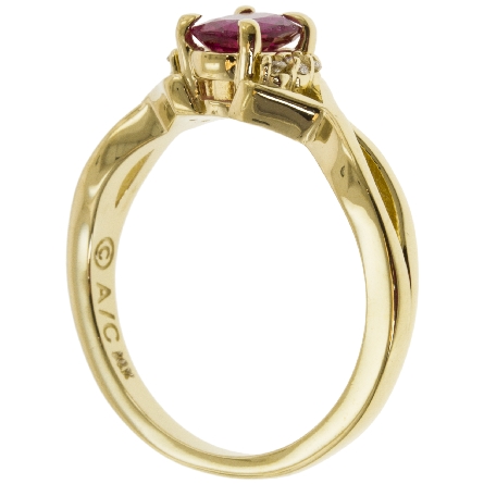 14K Yellow Gold Twist Split Shank Ring w/Ruby=.65ct and 6Diams=.06ctw SI H Size 6.75 #28561L