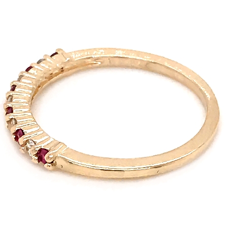 14K Yellow Gold Alternating Prong Set Band w/6 Diamond-Cut Ruby=.13ctw and 5Diams=.11ctw SI H-I Size 7 #11521-1.7