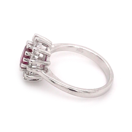 14K White Gold Oval Halo Ring w/Ruby=.92ct and 12Diams=.38ctw SI H-I Size 6.5 #7017