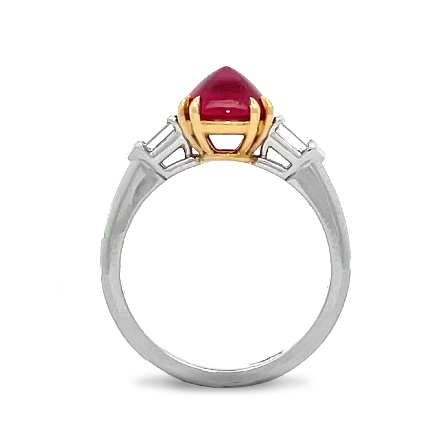 Platinum and 18K Yellow Gold Cabocon 3Stone Ring w/1 Ruby=2.88ct and Diams=.46ctw VS1-VS2 G-H Size6.5 #WVVUK