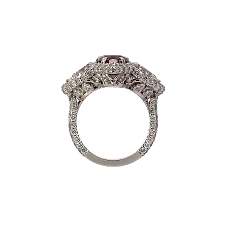 18K White Gold 3Stone Halo Pear Shape Ring w/1 NonHeated Mozambique Vivid Red   Pigeon Blood   Ruby=3.01ct GIA#1196072980 GRS#2023-076583 and 2 Pear Diamonds=1.00ctw IF D GIA#6183980029 & GIA#5191028402 and Round Diams=1.92ctw VS-SI F-G Size6 #R5613 