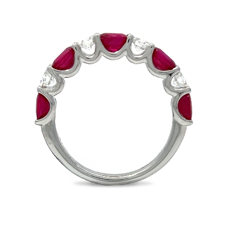 18K White Gold Alternating Oval Fashion Ring w/Rubies=1.87ctw and Diams=.50ctw SI H-I Size6.25 #RG20117 99525 