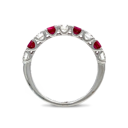 14K White Gold Alternating Heart Prong Fashion Ring w/Rubies=.69ctw and Diams=.67ctw SI H-I Size6.25 #RG28015 127108
