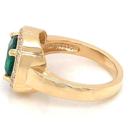 14K Yellow Gold Halo Ring w/Emerald=2.29ct and 28Diams=.23ctw Size 6.75 #71243