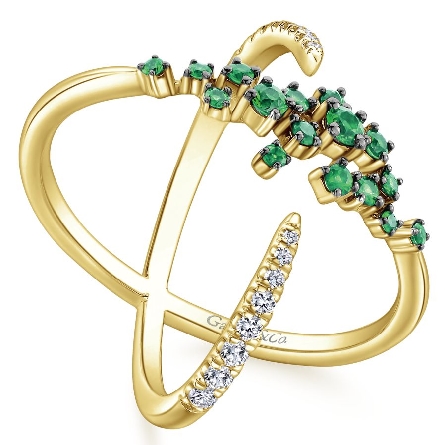 14K Yellow Gold Cluster Center Ring w/Emerald=.33ctw and Diams=.19ctw SI H-I Size 6.5 #LR51167Y45EA (S1343317)
