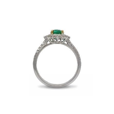 18K White and Yellow Gold Oval Halo Ring w/1 Emerald=1.20ct and 30Diams=.51ctw VS G-H Size6.5 #R31-146195