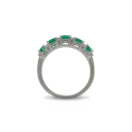 18K White Gold Alternating Prong Set Band w/5 Emeralds=1.36ctw and 24Diams=.12ctw VS G-H Size6.5 #R32-130645