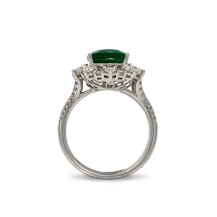 18K White Gold Pear Shaped Halo Ring w/1 Pear Emerald=3.02ct and Marquise Diams=.23ctw and 40Diams=.70ctw SI G-H Size6.5 #R31-163006