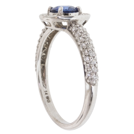 14K White Gold Round Halo Fashion Ring w/Sapphire=.65ct and Diams=.50ctw SI H #4R70TZ-DS