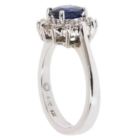 14K White Gold Fashion Ring w/Sapphire=1.32ct and 12Diams=.36ctw VS G Size 6.5 #18452L