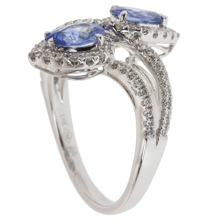 18K White Gold 5Stone Fashion Ring w/2Pear-Shaped Sapphire=1.17ctw and 74Diams=.54ctw VS H Size 6.5 #R39-131898