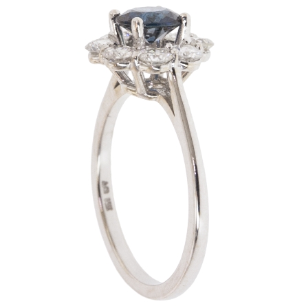 14K White Gold Flower Halo Ring w/Sapphire=.86ct and 8Diams=.78ctw SI H-I Size 6.75 #24370L