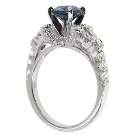 14K White Gold Bezel Milgrain Engagement Ring w/Sapphire=1.44ct and Diams=.60ctw VS H Size 6.25