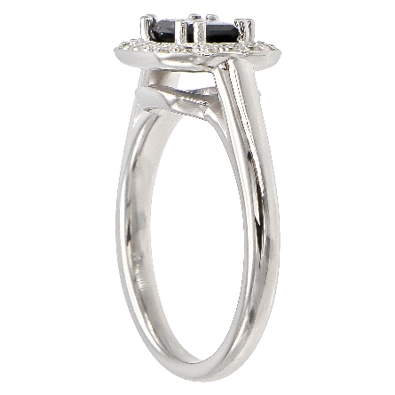 14K White Gold Halo Ring w/7x5mm Emerald-Cut Sapphire=1.13ct and 20Diams=.14ctw SI H-I Size 7 #71641