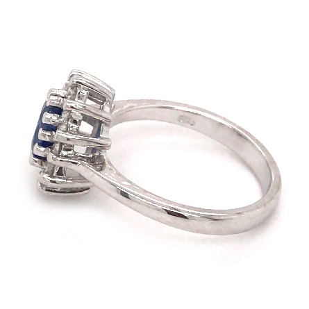 14K White Gold Oval Halo Ring w/Sapphire=1.07ct and 12Diams=.35ctw SI H-I Size 6.5 #7017
