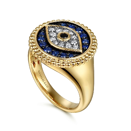 14K Yellow Gold Bujukan Evil Eye Ring w/Black Spinel=.04ctw; Sapphire=.38ctw and Diams=.17ctw SI2 H-I Size 6.5 #LR52773Y45MC (S1955046)