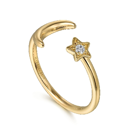S/O 14K Yellow Gold Gabriel Moon and Star Open Ring w/White Sapphire=.06ct Size6.5 #LR52636Y4JWS (S2133923)