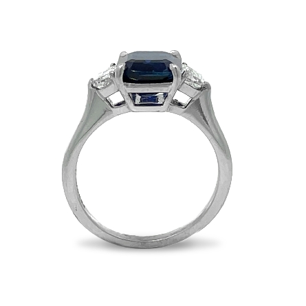 Platinum 3Stone Ring w/1 Unheated Cushion Sapphire=3.90ct and 2 Side Diamonds=.76ctw VS G-H Size6 #3039