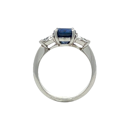 Platinum 3Stone Ring w/1 Oval Sapphire=3.08ct and 2 Trillion Diamonds=.56ctw VS-SI G-H Size6.75 #BY112