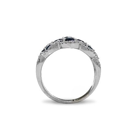 14K White Gold Scalloped Woven Fashion Band w/10 Sapphires=1.27ctw and 107 Diams=.49ctw SI H Size6.5 #R32-117056