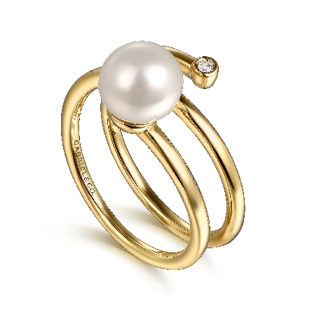 14K Yellow Gold Gabriel 3Row Wrap Fashion Ring w/1 Fresh Water Pearl and 1 Diamond=.02ct SI2 H-I Size6.5 #LR52679Y45PL (S1996119)