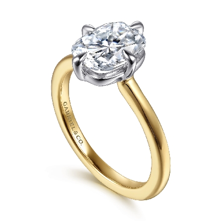 14K Yellow and White Gold Elongated Cushion Compass Prong Solitaire Engagement Ring Semi Mounting for 9x7 Oval Center Stone (not included) Size6.5 #ER16858G10M4JJJ (S2346370)