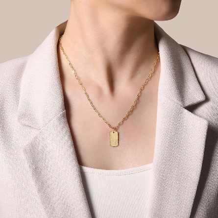 14K Yellow Gold Gabriel Bujukan 18inch Paperclip Link ID Rectangle Disc Necklace #NK6845-18Y4JJJ (S1838754)