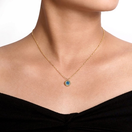 14K Yellow Gold Rope Halo Pendant w/Blue Topaz=1.06ct on 15.5-17.5inch Adjustable Chain #NK6345Y4JBT (S2064268)