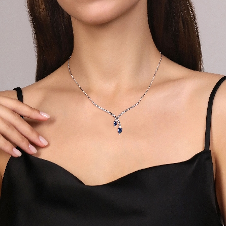 14K White Gold Teardrop Twist Necklace w/Sapphire=1.43ctw and Diams=.57ctw SI2 H-I #NK7251W45SA (s1634545)