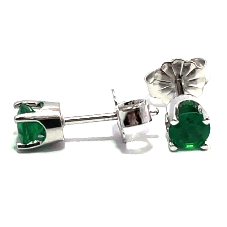 14K White Gold 4mm Emerald 4 Prong Stud Earrings w/2Emeralds=.50ctw