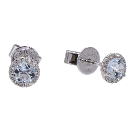 14K White Gold Gabriel Halo Stud Earrings w/Aquamarine=.46ctw and Diams=.09ctw SI2 H-I #EG12372W45AQ (S1940192)
