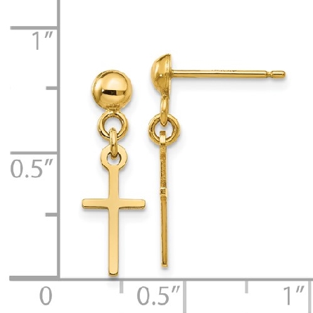 14K Yellow Gold Polished Cross Dangle Earrings .87gr #TC741