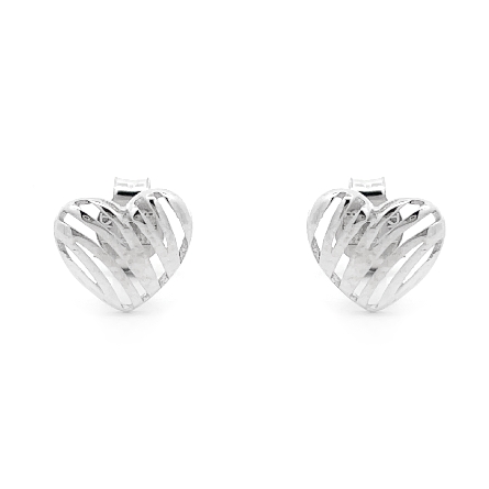 14K White Gold Etched Heart Post Back Earrings 1.00gr #WER14198