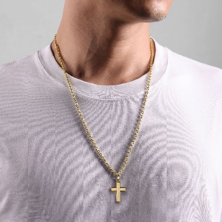 14K Yellow Gold 33.6x18.9mm Brushed Finish Cross Pendant (Chain not included) #PCM6542Y4JJJ (S1703729)
