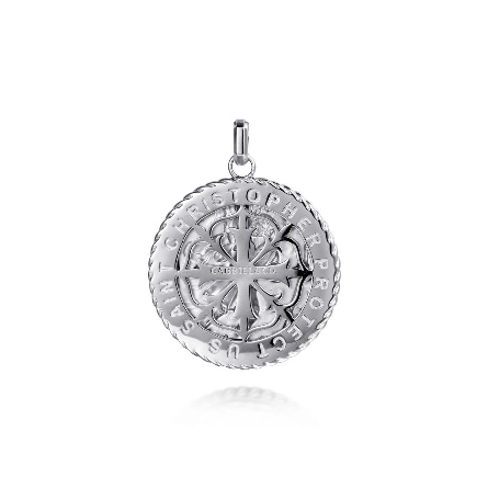 Sterling Silver 31.6mm Saint Christopher Rope Frame Round Pendant (Chain Not Included) #PTM6555SVJJJ (S1801640)