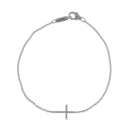 14K White Gold 7inch Cross Bracelet w/Diams=.06ctw SI2 G-H #BP23-180-1B