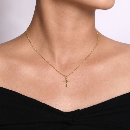 14K Yellow Gold Twisted Rope Cross Pendant on 15.5-17.5inch Adjustable Chain #NK6492Y4JJJ (S2722630)