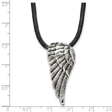 Stainless Steel Antiqued and Polished Wing Pendant on 20inch Leather Cord Necklace #SRN1712-20