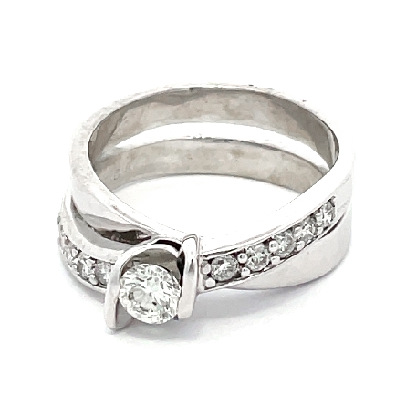 14K White Gold Estate Criss Cross Engagement Ring w/1Diamond=.50apx SI H-I and 10Diamonds=.50apx VS-SI H-I Size9.5 7.1dwt