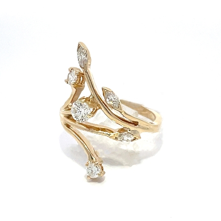 14K Yellow Gold Estate Spring Ring w/Round and Marquise Diamonds=.69apx SI2 H-I Size6.5 2.5dwt